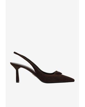 Prada 75 Suede Slingback Pumps - White