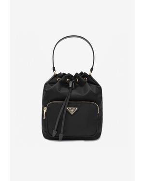 Prada Triangle Logo Duet Bucket Bag - Black