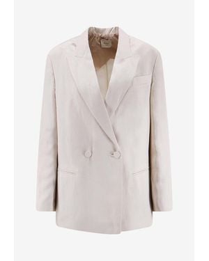 Alysi Double-Breasted Linen Blend Blazer - White