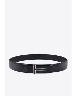 Tom Ford T Buckle Leather Belt - White