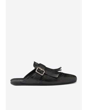 Prada Shuffle Fringed Calf Leather Mules - Black