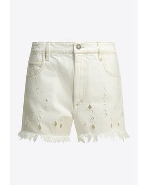 Isabel Marant Aecia Embroidered Denim Shorts - White