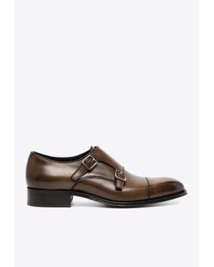 Tom Ford Elkan Leather Monk Strap Shoes - Brown