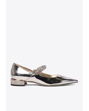 Jimmy Choo Bing Crystal-Strap Ballerina Flats - Metallic