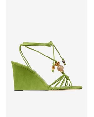 Jimmy Choo Lova 85 Suede Leather Wedge Sandals - Green