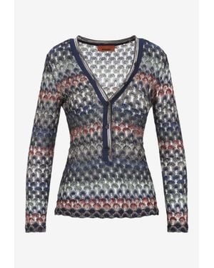 Missoni V-Neck Knit Cardigan - Gray