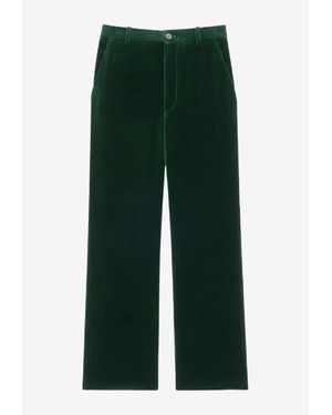 Saint Laurent Velvet Straight-Leg Pants - Green