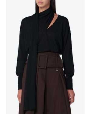 Roberto Collina V-Neck Wool Top With Scarf - Black
