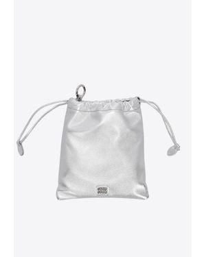 Miu Miu Logo Plaque Metallic Leather Pouch Bag - White