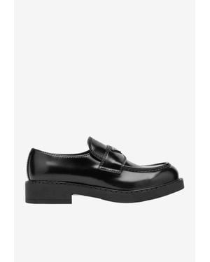 Prada Triangle Logo Brushed Leather Loafers - Black