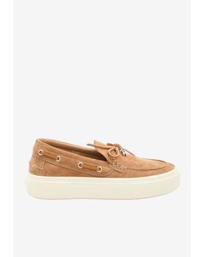 Hogan Crosswind Suede Flatform Boat Loafers - White