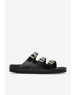 Birkenstock Florida Lacquer Leather Slides - Black