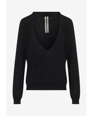 Rick Owens Extreme V-Neck Knit Sweater - Black