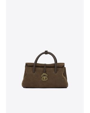 Zanellato Small Dotta Nubuck Leather Top Handle Bag - Brown