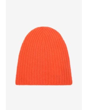 Roberto Collina Cashmere And Silk Ribbed Beanie - Orange