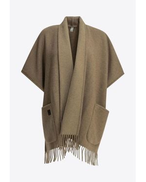 Ferragamo Cashmere Wrap Fringed Poncho - Brown