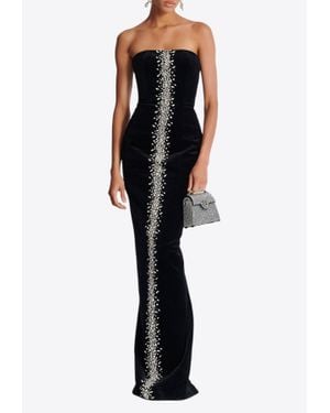 Balmain Embellished Velvet Bustier Gown - Black