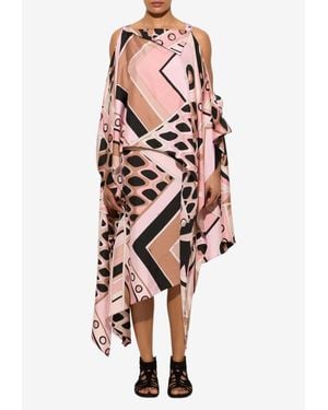 PUCCI Vivara Print Silk Asymmetric Midi Dress - White