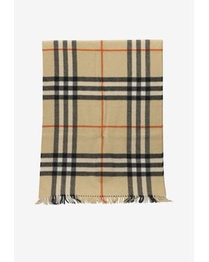Burberry Vintage Check Fringed Cashmere Scarf - Natural