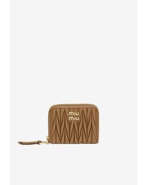 Miu Miu Matelassé Nappa Leather Logo Coin Purse - Natural