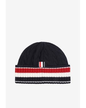 Thom Browne Cable Knit Striped Wool Beanie - Red
