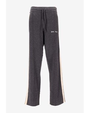 Palm Angels Logo Embroidered Knit Track Pants - Blue