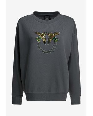 Pinko Embellished Love Birds Sweatshirt - Gray