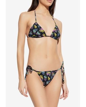 Dolce & Gabbana Floral Print Halterneck Bikini - Black