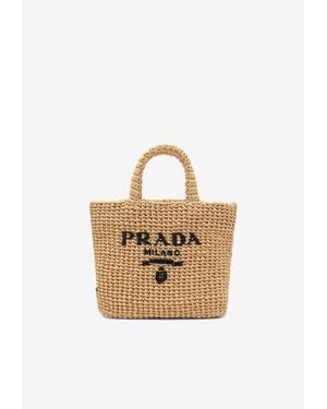Prada Small Crochet Raffia Handbag - White
