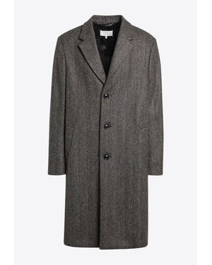 Maison Margiela Single-Breasted Herringbone Wool Coat - Grey