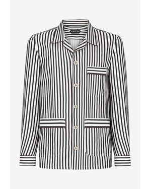 Tom Ford Baton Stripe Silk Pajama Shirt - Black