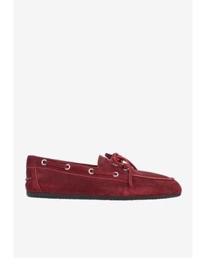Miu Miu Suede Delavé Loafers - Red