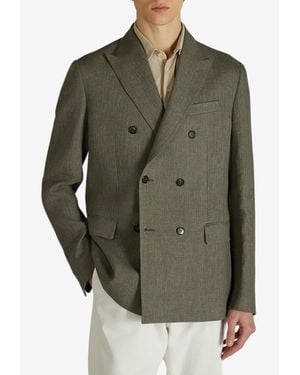 Incotex Double-Breasted Linen Blazer - Green