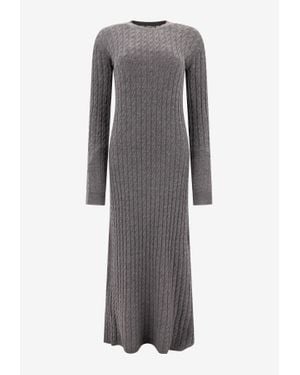 TOTEME Cable Knit Wool Midi Dress - Gray