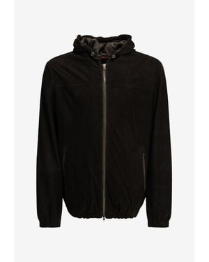 Herno Suede Hooded Down Jacket - Black
