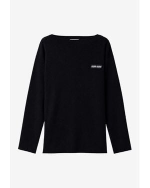 Miu Miu Ribbed Wool Crewneck Sweater - Black