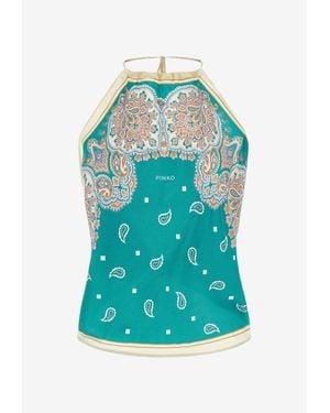 Pinko Paisley Print Asymmetrical Top - Green