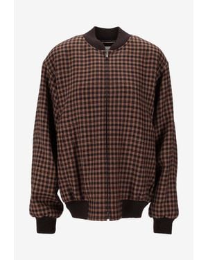 Saint Laurent Checked Zip-Up Jacket - Brown