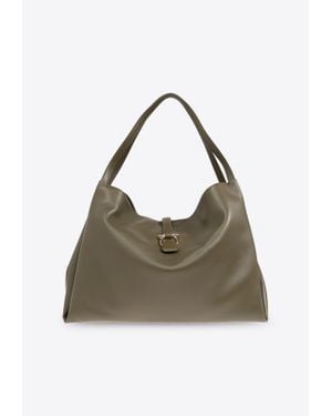 Ferragamo Xl Gancini Leather Tote Bag - Green