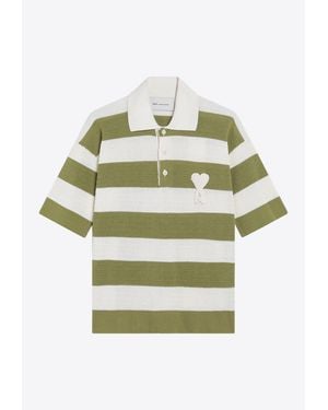 Ami Paris Ami De Coeur Striped Polo T-Shirt - Green