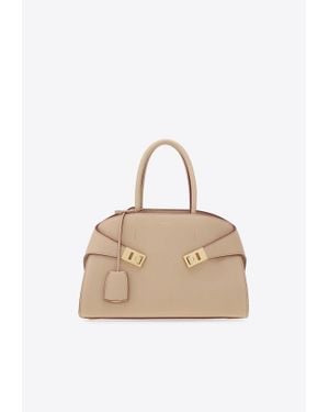 Ferragamo Medium Hug Leather Top Handle Bag - Natural