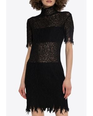 McQueen Lace Mini Dress With High-Neck - Black