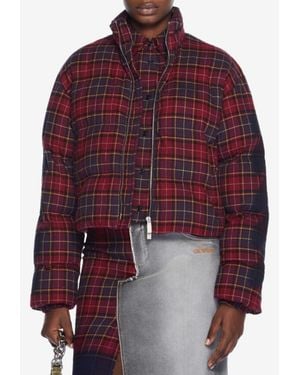 Off-White c/o Virgil Abloh Arrow Spray Plaid Check Puffer Jacket - Red