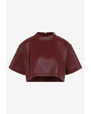 Balenciaga Leather Cropped T-Shirt - Red