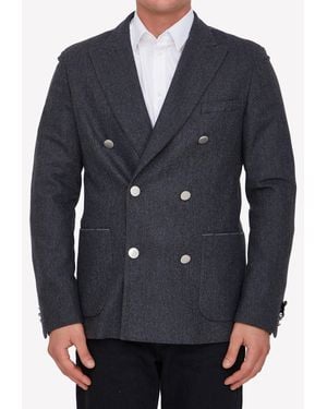 Tonello Peak-Lapeled Double-Breasted Blazer - Blue