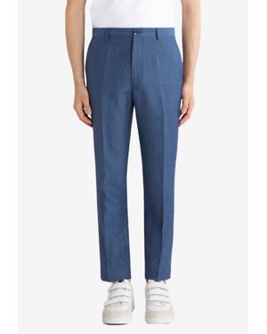 Etro Linen Blend Tailored Pants - Blue