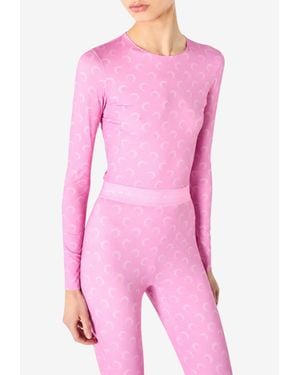 Marine Serre Moon Print Long-Sleeved Top - Pink