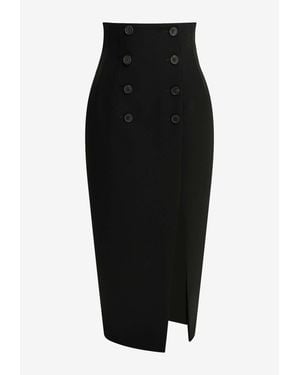 KHAITE Luiza High-Waist Midi Skirt With Slit - Black