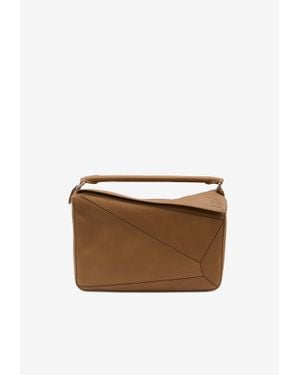 Loewe Large Puzzle Edge Grained Leather Top Handle Bag - White