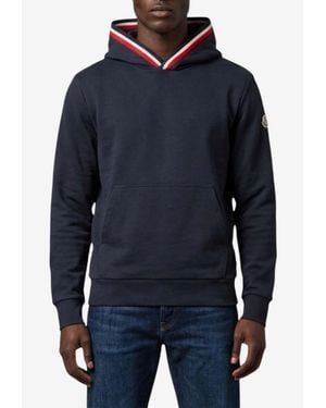 Moncler Hooded Sweatshirt With Tricolor Trims - Blue